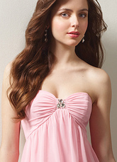 Pink Strapless Empire Waist Column Satin Chiffon Homecoming Summer Prom Dress