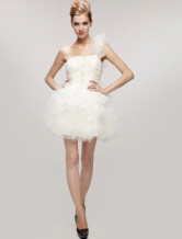 Robe de mariée courte de livraison rapide en sexy crème d'épaule single en gaze 