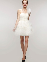 Robe de mariée courte de livraison rapide en sexy crème d'épaule single en gaze 
