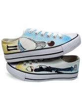 Popular White Hand-painted Canvas Flat Shoes For Women