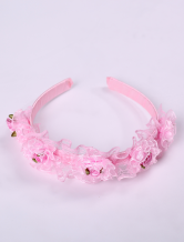 une belle serre-tete rose imitee aux fleurs en dentelle et en soie de costume Barbie pour filles