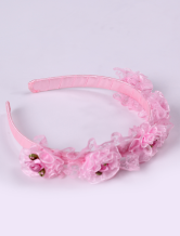 une belle serre-tete rose imitee aux fleurs en dentelle et en soie de costume Barbie pour filles