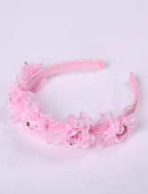 une belle serre-tete rose imitee aux fleurs en dentelle et en soie de costume Barbie pour filles