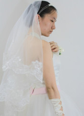 Beautiful Beige Parchment Yarn Embroidered Wedding Bridal Veil