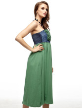 Robe d'été des Verts Halter Jean Tissu Femmes
