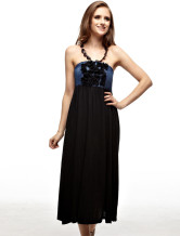 Robe Black Summer Halter Jean Tissu Femmes