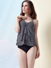 Black And White Spotted Matte Chinlon Womens Two-Piece Skirted Swimsuit