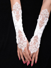 Magnificent Ivory Satin Beaded Wedding Gloves For Brides