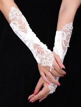 Magnificent Ivory Satin Beaded Wedding Gloves For Brides