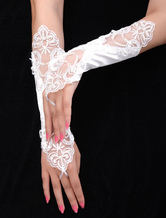 Magnificent Ivory Satin Beaded Wedding Gloves For Brides