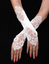 Magnificent Ivory Satin Beaded Wedding Gloves For Brides