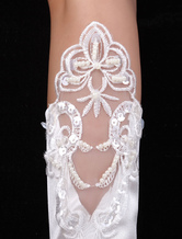 Magnificent Ivory Satin Beaded Wedding Gloves For Brides