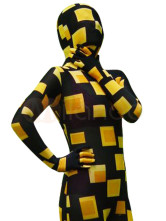 Full Body Lycra Spandex Unisex Catsuit Zebra Black with Yellow Grid