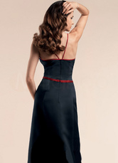 Elegant A-line V-Neck Spaghetti Straps Chapel Train Satin Bridesmaid Dress