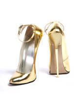 7'' Chrome High Heel Gold Ankle Strap Pump Shoes