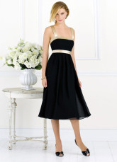 Black Empire Waist A-line Sash Satin Bridesmaid Dress