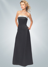 Black Strapless Beading Satin Bridesmaid Dress