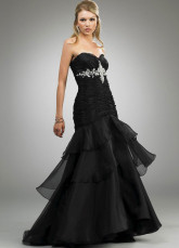 Black Satin And Organza Mermaid Prom Dress