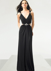 Black Elegant Sheath Deep V-Neck Chiffon Prom Gown