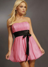 Pink Short Taffeta Sash Prom Dress