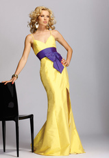 Sheath Spaghetti V-Neck Sash Taffeta Prom Dress