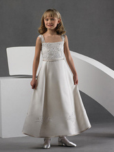 White Dress Applique Girl satin fleur