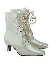 Bottines pour mariage à talons aigus ivoires en satin à lacets