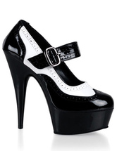 High Heel Black PU Ankle Straps Sexy Platform Pumps