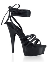Sandales noires de 6'' talons en PU avec plate-forme et dentelle 