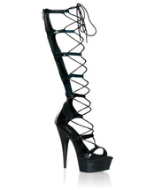High Heel Black PU Lace Tie Sexy Platform Sandals