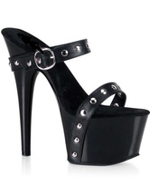 Sandales noires  de 6'' talons en PU avec plate-forme et Rhinestone 
