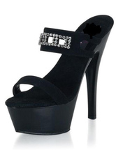 High Heel Black Rhinestone PU Sexy Platform Sandals