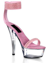 Sandales  plateformes sexy bride cheville de pierres strass PU rose aux talons hauts