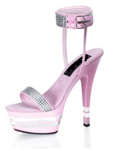 Sandales  plateformes sexy de pierres strass PU rose aux talons hauts