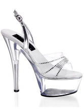 Sandales  plateformes sexy bride cheville PVC de pierre strass d'argent aux talons hauts