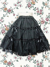 Jupe Lolita en coton noir avec dentelles