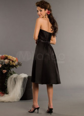 Black A-line Strapless Satin Bridesmaid Dress