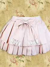 Jupe Lolita  plissée en coton rose avec nœud de papillon