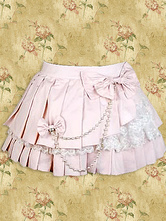 Jupe Lolita plissée en coton rose avec dentelles