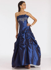 Manifique robe de soiree sans bretelles a perles avec taffetas pour demoiselle