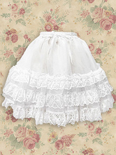 Jupe Lolita  à volants en coton blanc avec dentelles