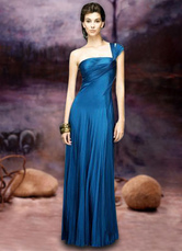Royal Blue One-Shoulder Satin Maxi Prom Gown