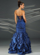 Deep Blue sin tirantes de tafetán sirena vestido de baile / vestido de Fiesta