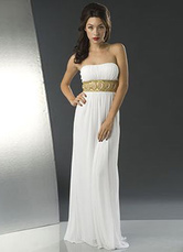 White Satin Chiffon Sash Prom Maxi Dress