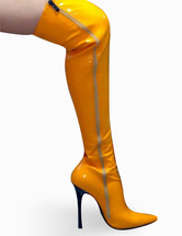 Bottes hautes en jaune de 4 1/2'' talons en cuir vernis sans plate-forme 