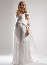 White Causal Off-The-Shoulder Satin Chiffon Maternity Wedding Dress