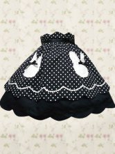 Jupe Lolita garnie de point de Polka avec dentelle en coton noir et blanc