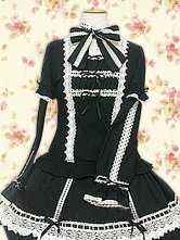 ブラック　ロリータ  ワンピース ドレス　レース＆ボー付き