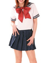 Short Sleeves Bow Sailor School Uniform Cosplay Costume