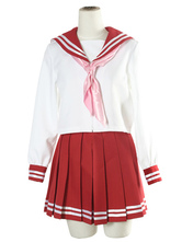 White And Red Long Sleeves Sailor School Uniform